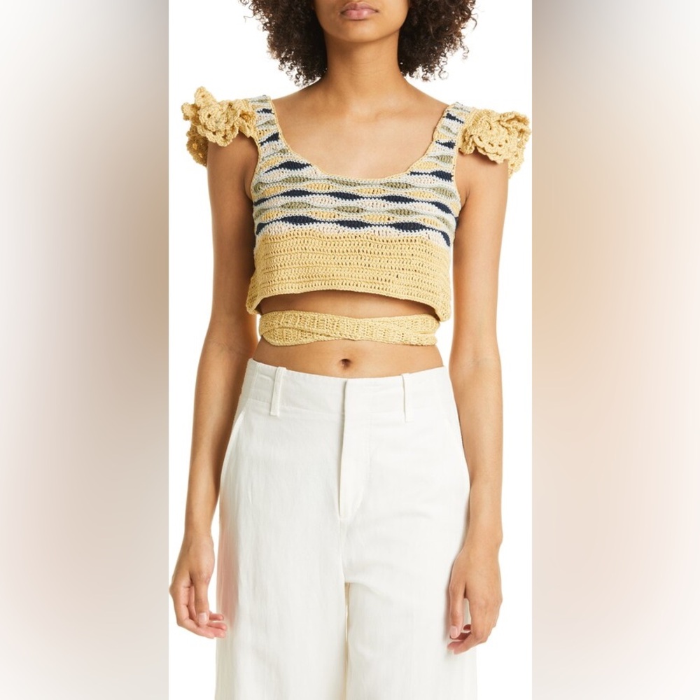 AYNI Ruru Cropped Crochet Top – Size S NWT Boho-Crochet Off‑Shoulder Crop